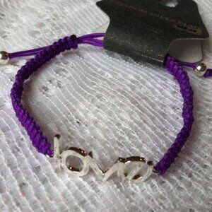 Premium Silver Plate LOVE Purple Cord Bracelet New